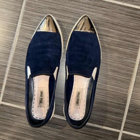 Miu Miu Shoes - Authentic Miu Miu Blue Velvet Pointed Cap Toe Slip On